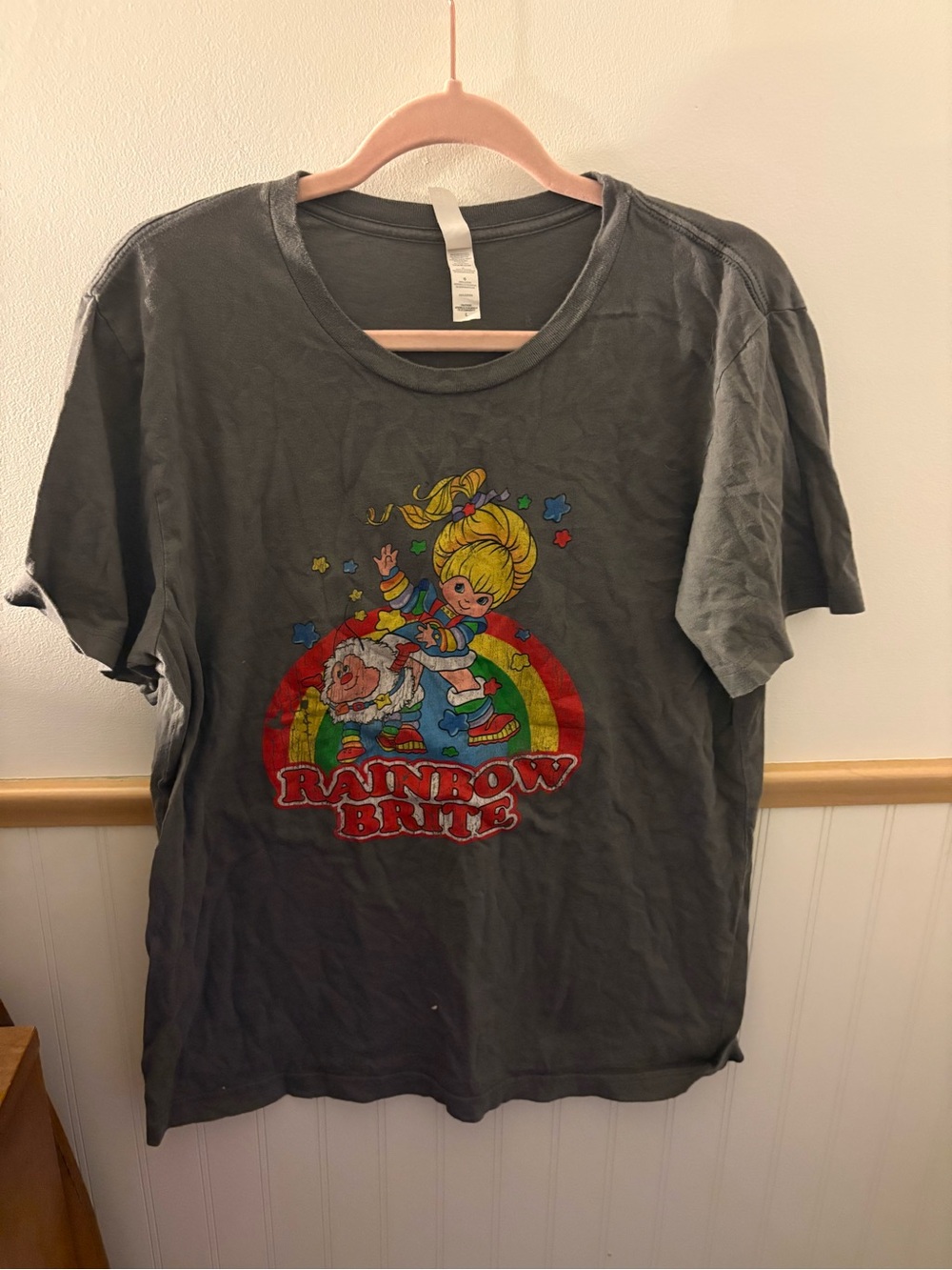 Rainbow Brite Women’s Large Charcoal Retro 80s Graphic T-Shirt Twink